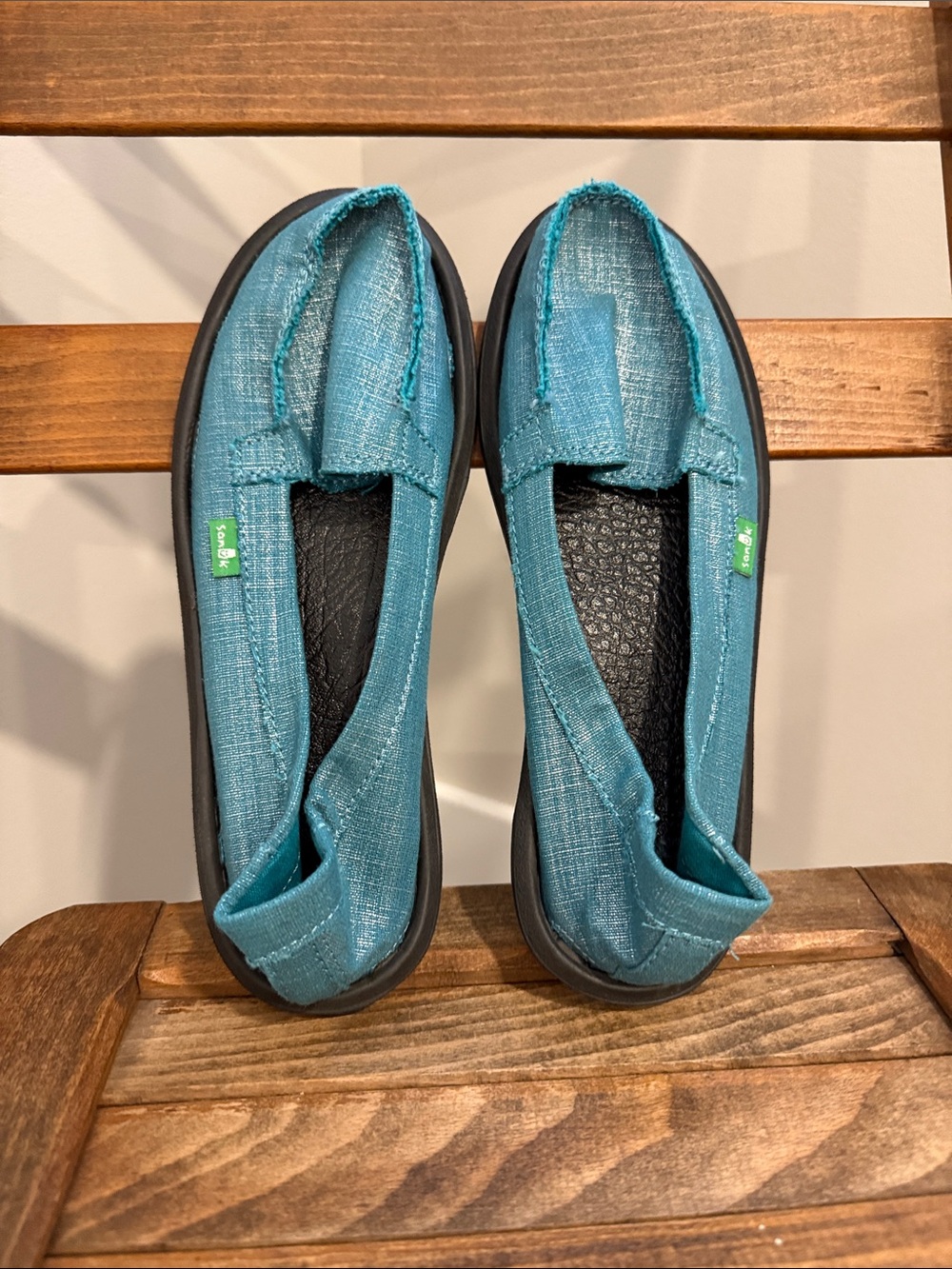 Sanuk Teal Turquoise Woven Slip On Loafers Flats Women’s Size 6